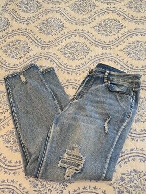 Classic Light Blue Distressed Straight-leg Jeans
